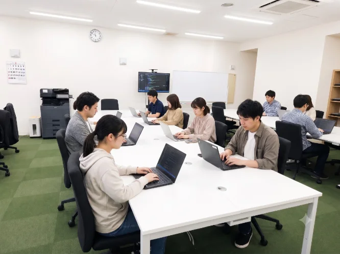 事業所で学ぶ利用者たちの写真