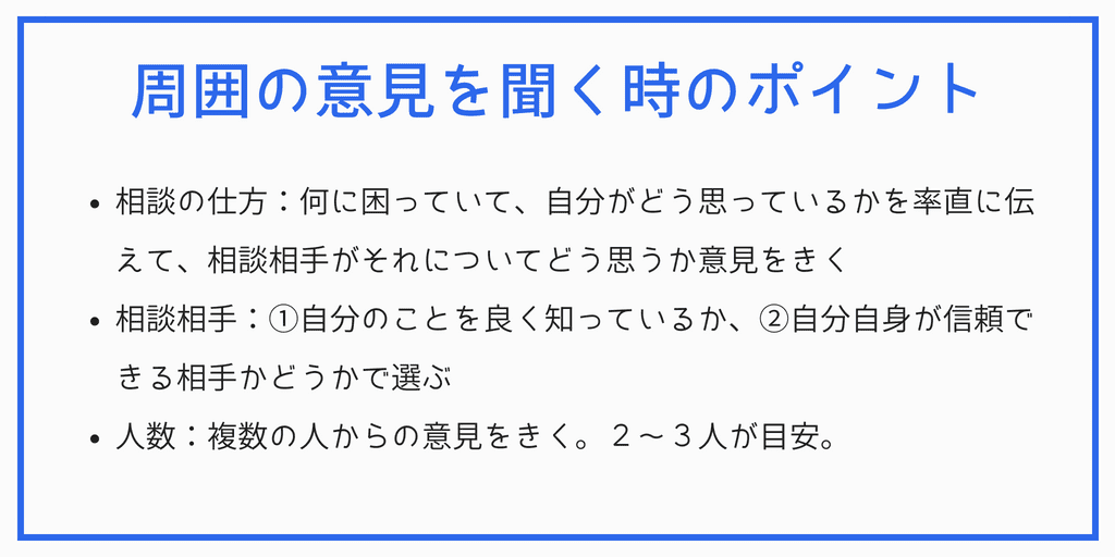 周囲の意見を聞く時のポイントの図