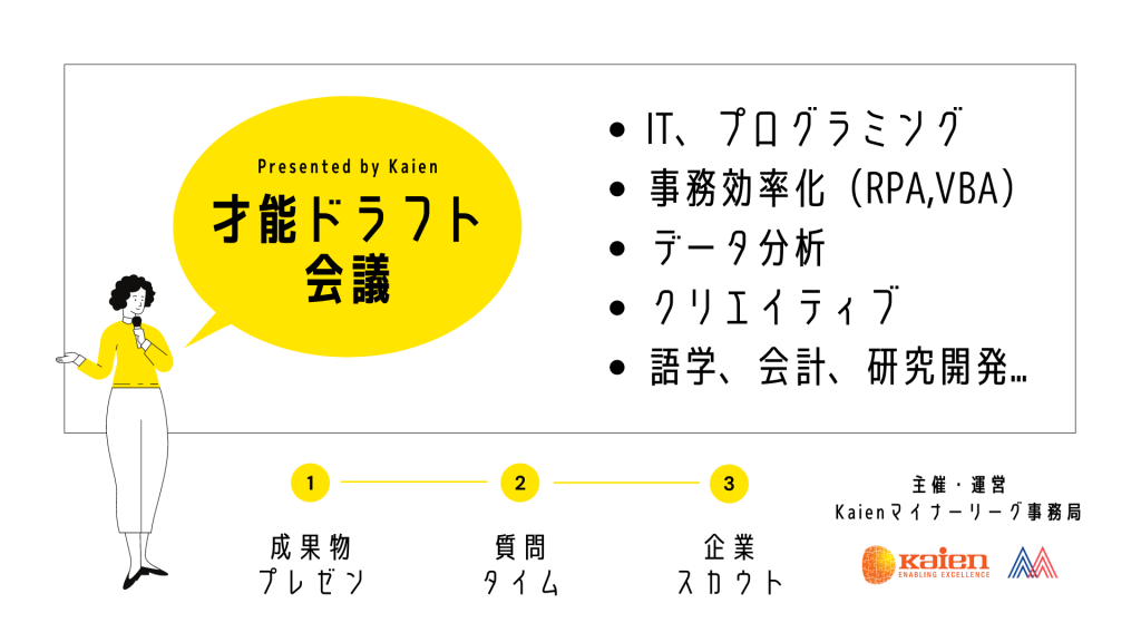 才能ドラフト会議 Presented By Kaien 2 ハイスキルの障害者雇用人材採用 一部紹介料無料もあり 株式会社kaien 発達障害の方のための就職応援企業